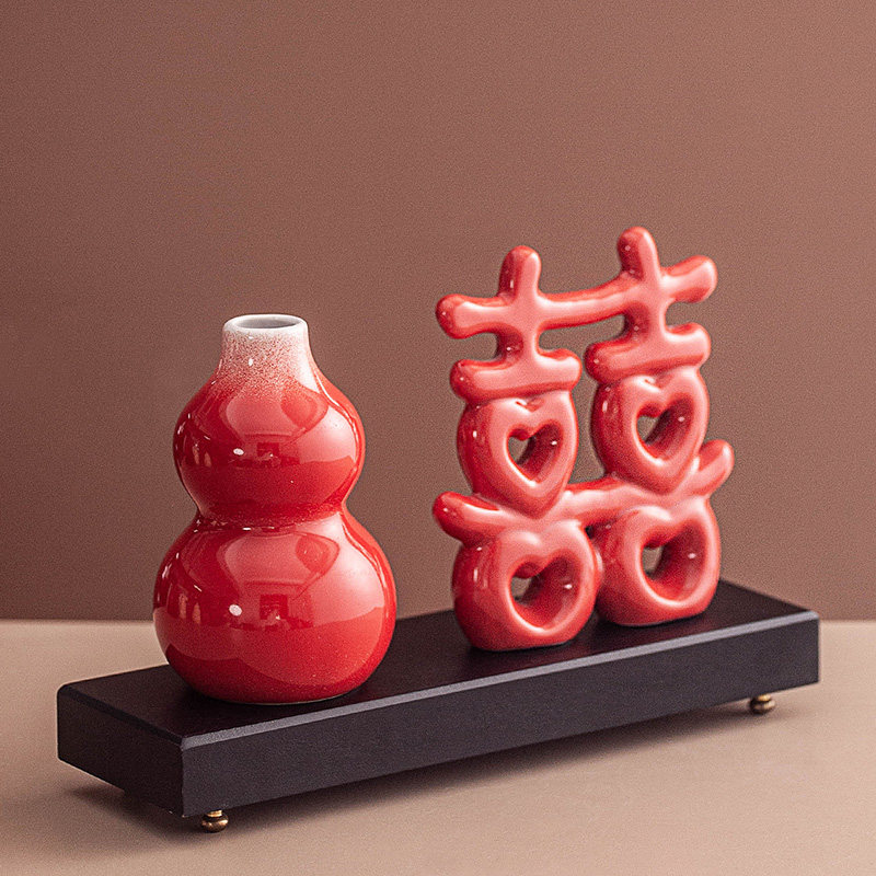 红色喜庆双喜花瓶客厅桌面摆件新婚婚房床头柜婚庆场景布置装饰品,淘宝优惠券,粉丝福利购,淘宝优惠卷