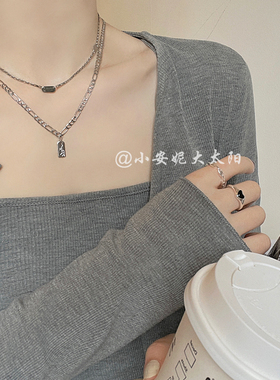 鹿妮双层方牌可叠戴项链