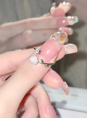 鹿妮山茶花开口戒指女