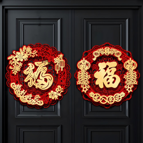 福字门贴挂饰新年装饰场景布置大门贴纸2026马年新款墙贴背胶家用 - 图0