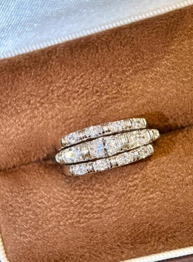 新款S925银高碳钻叠戴戒指女欧美小众时尚百搭三合一星轮指环批发