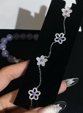 绝绝紫手链S925纯银九紫离火仙气满钻繁花紫钻手链甜美花朵手饰女
