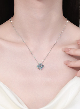 四叶草项链3m/4m/5m莫桑石吊坠轻奢老钱风s925纯银锁骨链批发跨境