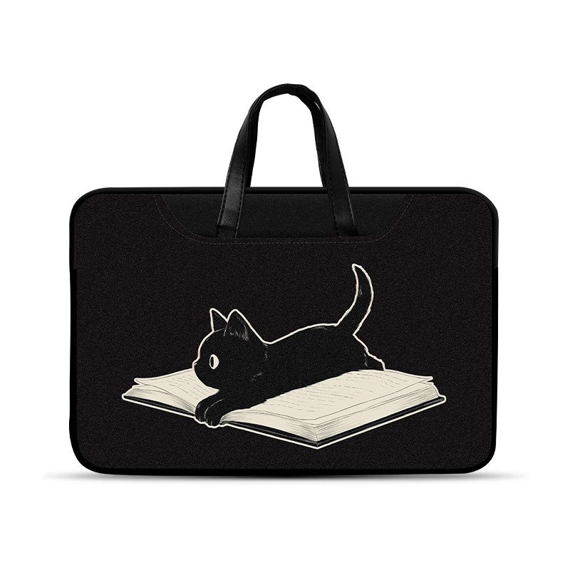 黑色猫咪简约笔记本电脑包女手提包适用联想小新pro14保护套华为15.6苹果macbookair13.3英寸16内胆包平板11