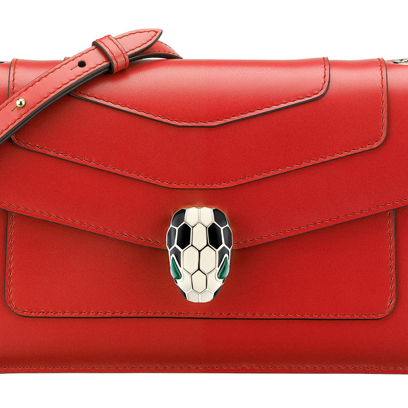 bvlgari女士胭脂碧玉色蛇头斜挎包 丰尚海外女士包袋