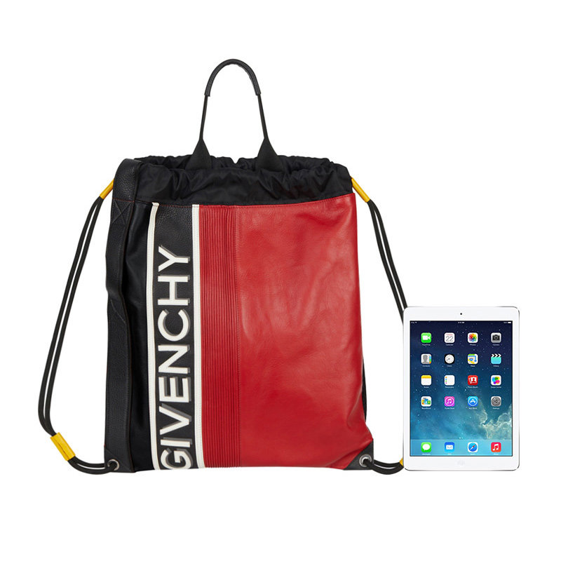 givenchy男士红黑配色小牛皮双肩包 丰尚海外双肩背包