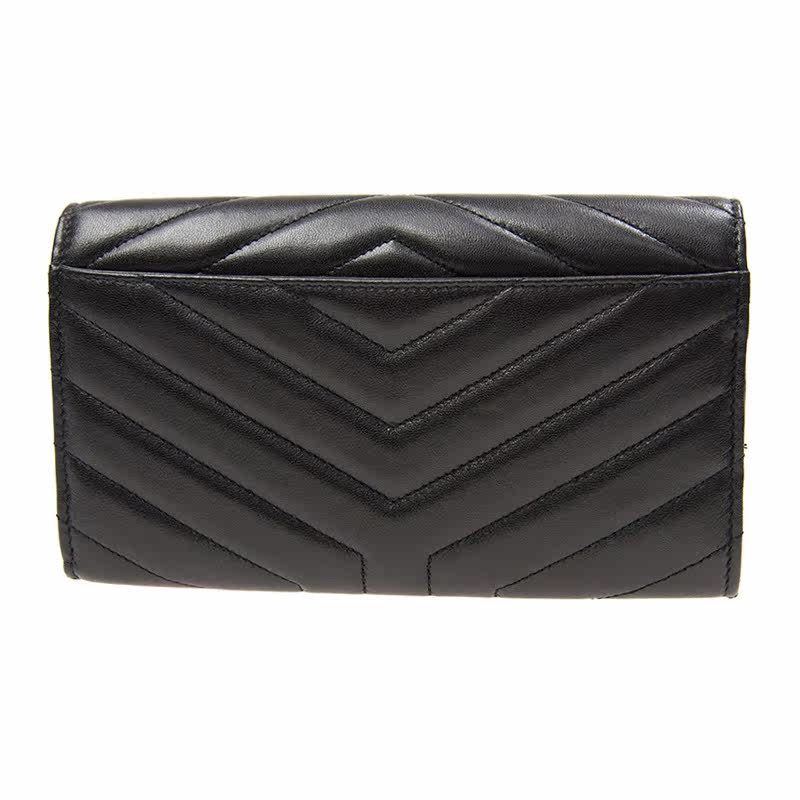 圣罗兰女士黑色牛皮百搭长钱包 丰尚海外女士包袋