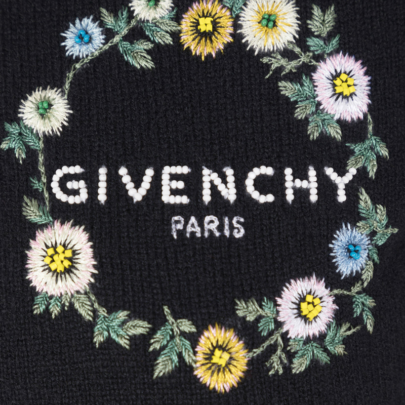 givenchy黑色女士花卉刺绣针织衫 丰尚海外毛针织衫