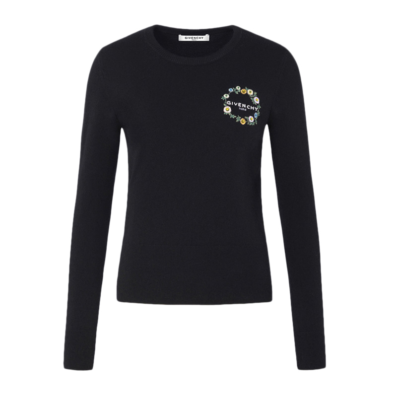 givenchy黑色女士花卉刺绣针织衫 丰尚海外毛针织衫