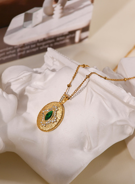 FAYGUO铜微镶锆石女祖母绿项链
