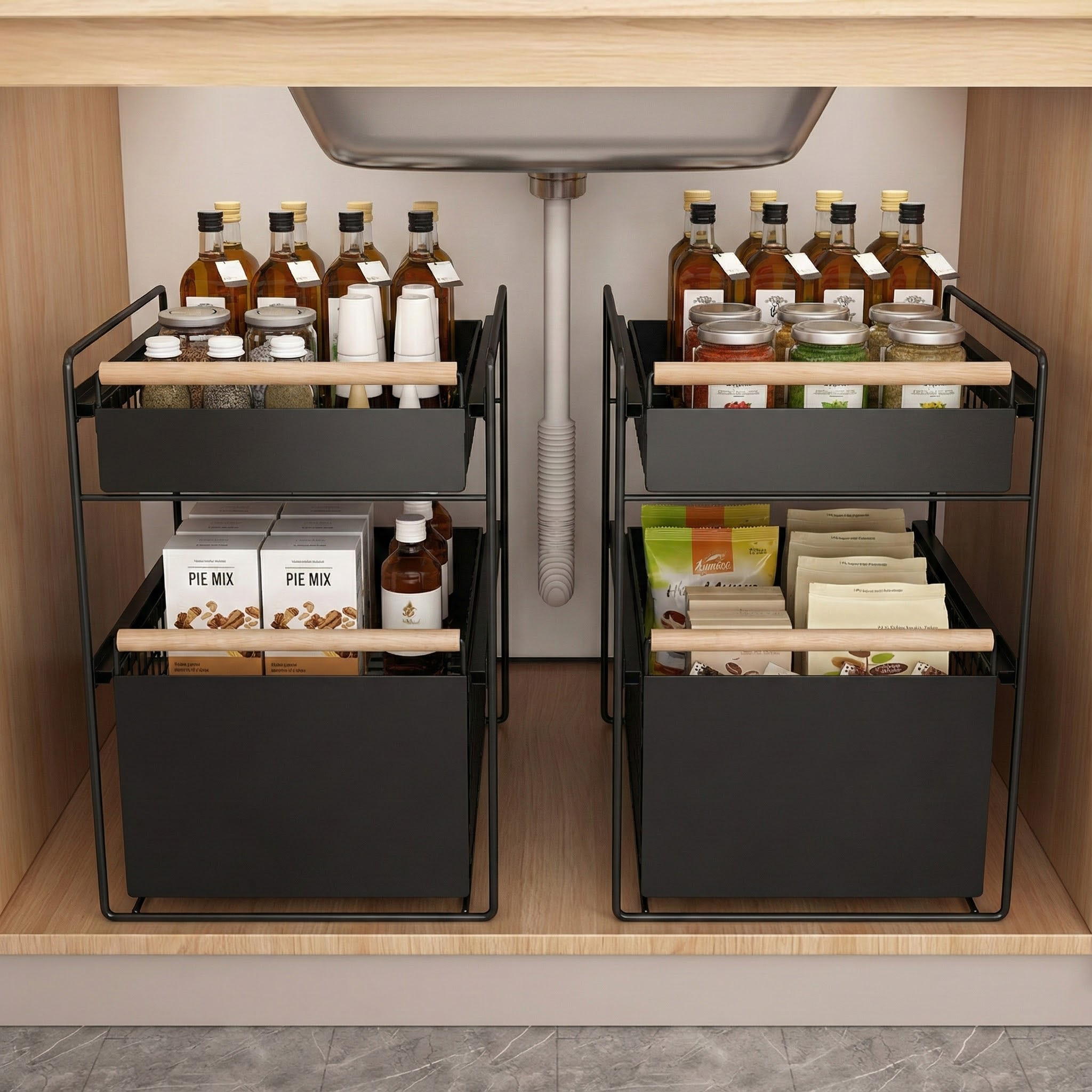 厨房下水槽抽拉式置物架调料碗碟橱柜内置架子分层架柜内收纳拉篮,淘宝优惠券,粉丝福利购,淘宝优惠卷