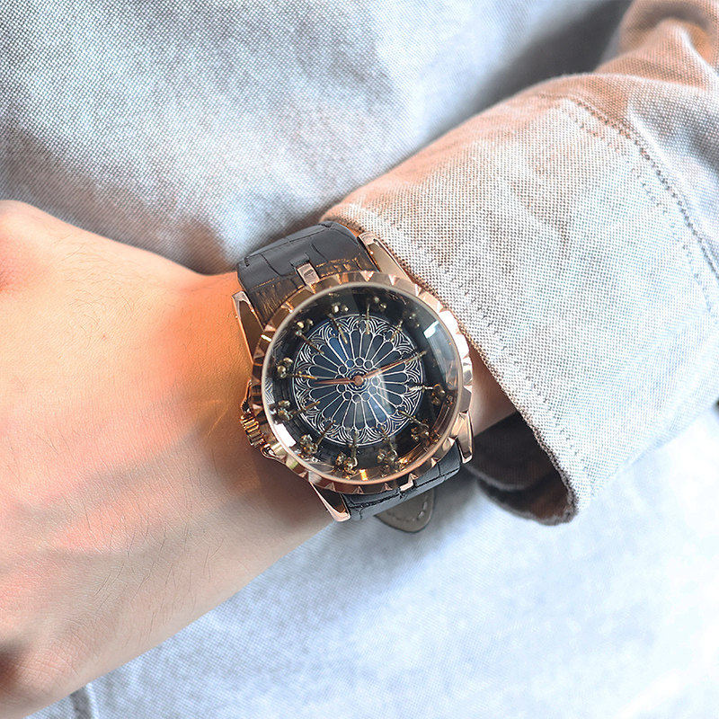 珐琅十二圆桌骑士大表盘男潮石英表 法洛蒂国产腕表