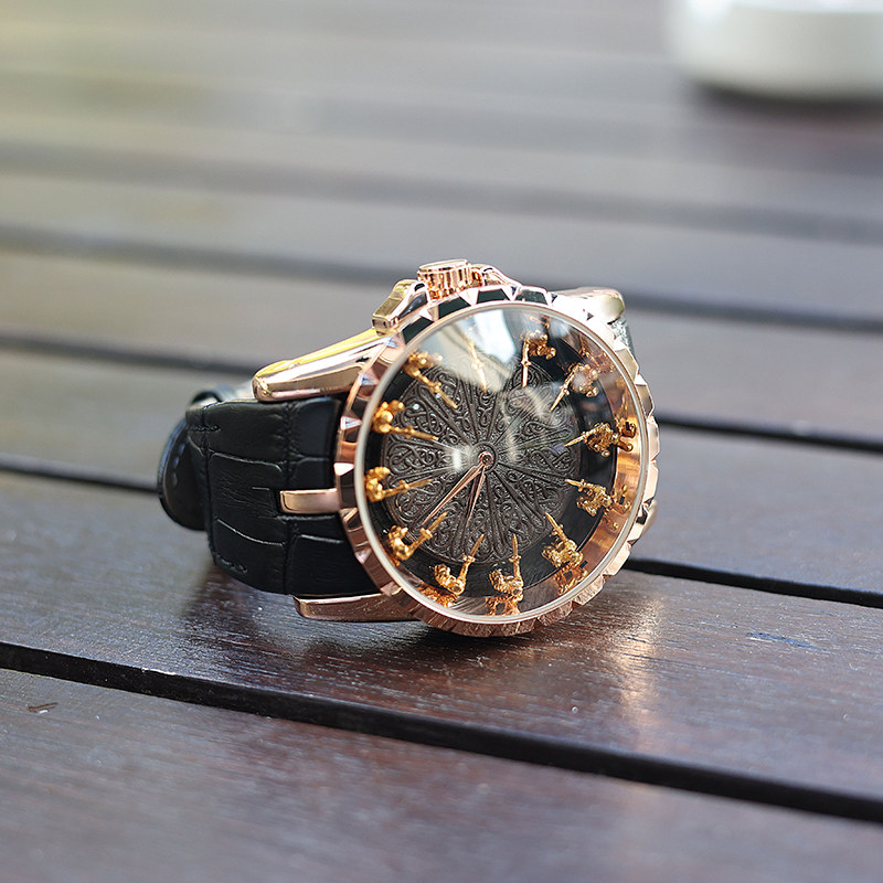 珐琅十二圆桌骑士大表盘男潮石英表 法洛蒂国产腕表