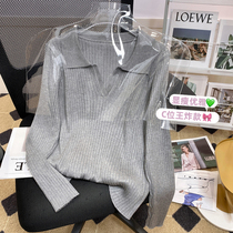 Big Code Woman Spring Autumn Winter New Polo Collar Long Sleeve Knitted Undershirt Inner Hitch Fat Mm Conspicuine Blouse Blouse