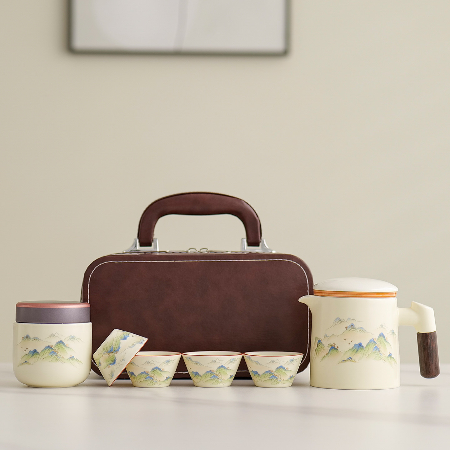 便携式旅行茶具套装陶瓷一壶四杯快客杯户外露营泡茶年会活动礼品,淘宝优惠券,粉丝福利购,淘宝优惠卷