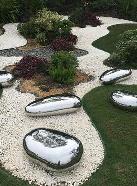 欧式现货抽象不锈钢鹅卵石头创意椭圆雕塑户外庭院水滴品园林摆件