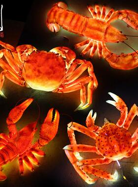 发光龙虾模型海鲜馆餐厅烧烤门头广告灯玻璃钢箱仿真螃蟹装饰雕塑