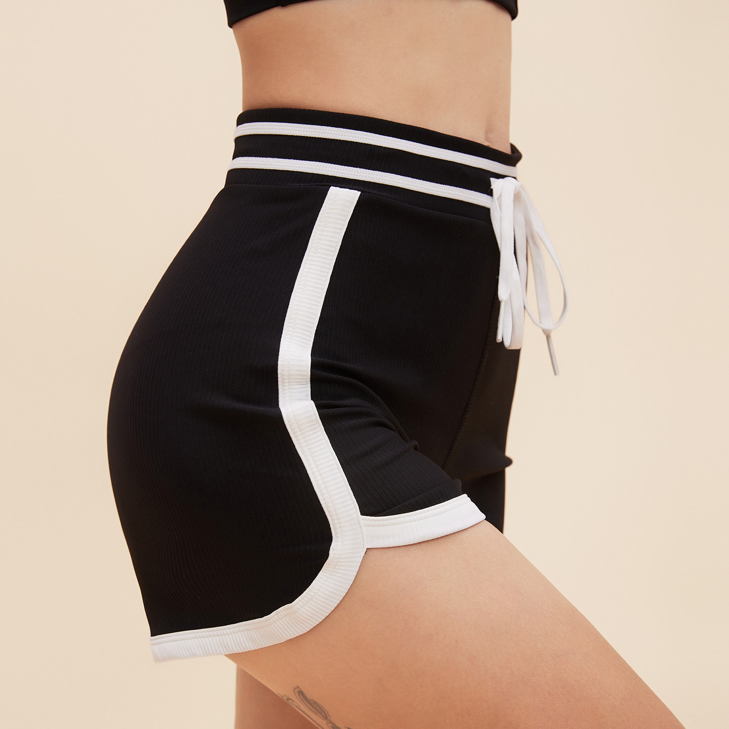 annerun撞色运动短裤女外穿夏户外跑步健身裤高腰瑜伽裤黑色热裤,淘宝优惠券,粉丝福利购,淘宝优惠卷