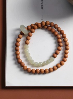 2026灵隐青山黛手串青山黛芭比檀和田玉双圈手串复古文创国风木制