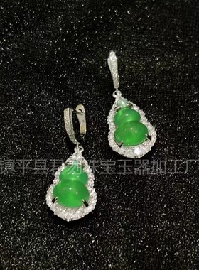 2026厂家销售天然绿玉髓葫芦耳坠新中式福禄耳钉镶嵌镀银耳坠国风