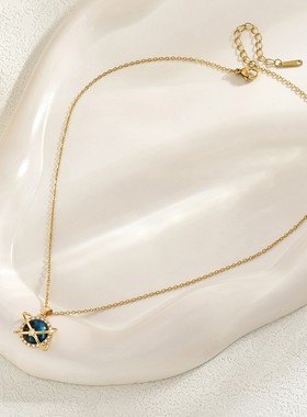 2026欧美跨境星球环绕闪亮甄选锆石项链女百搭蓝色锁骨链轻奢项链