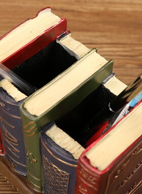 2026美式创意树脂书形笔筒桌面大容量客厅书桌家居多功能收纳盒摆