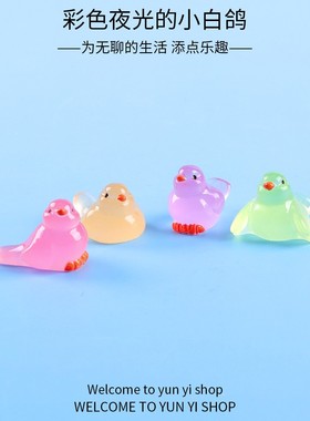 2026可爱卡通彩色夜光小白鸽微景观diy多肉植物小动物树脂工艺品