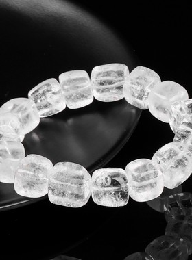 2026晶索珠宝 天然白水晶圆角方糖手链 老矿白幽灵方形手串 厂家