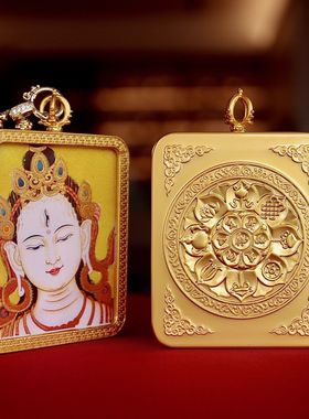 2026青海热贡手绘唐卡白度母项链手绘粗砂唐卡非遗文创电商唐卡配