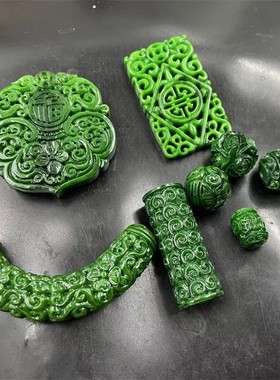 2026优化仿干青雕花翠玉筒珠 绿色配珠佩饰 干青圆柱 月牙配件 镂