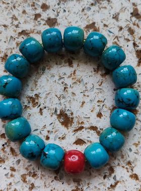 2026西藏绿松石手链带铁线纹优化绿松石项链佛串108颗藏松老型珠