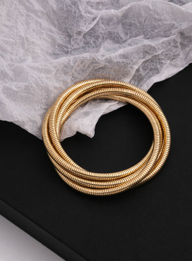 欧美跨境夸张线条缠绕弹力手镯 个性朋克交叉叠戴金属风手链