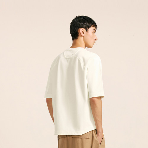 速写奥莱outlets男装秋冬新品短袖重磅T恤宽松圆领纯色简约日常 - 图1