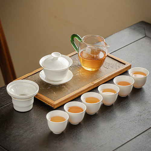 德化白瓷功夫茶具套装家用陶瓷泡茶杯盖碗礼盒装礼品定制logo防烫 - 图0