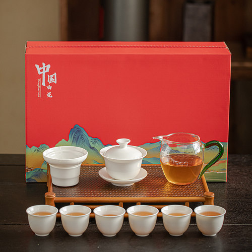 德化白瓷功夫茶具套装家用陶瓷泡茶杯盖碗礼盒装礼品定制logo防烫 - 图1