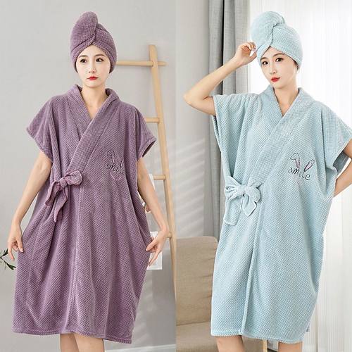浴巾女可穿式成人家用学生浴袍式浴裙比纯棉更吸水不掉毛洗澡裹巾 - 图1