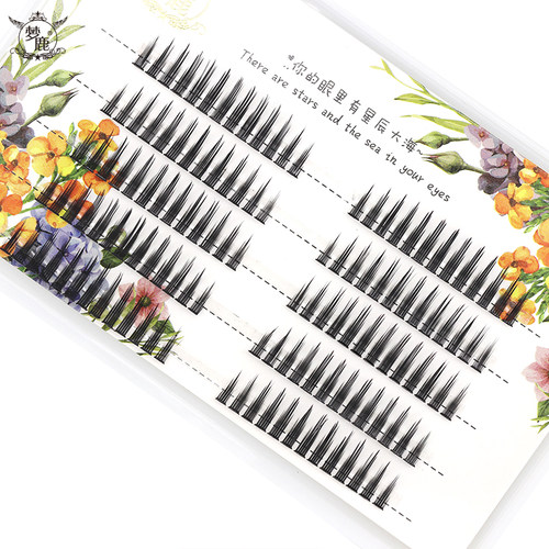 梦鹿假睫毛小恶魔漫画眼自然女仿真浓密单簇嫁接分段式朵毛FD68 - 图0