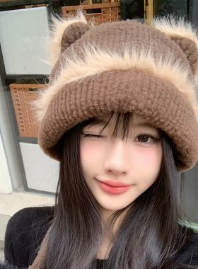 可爱毛绒帽子女冬天百搭雷锋帽加厚保暖骑车护耳帽东北防寒包头帽