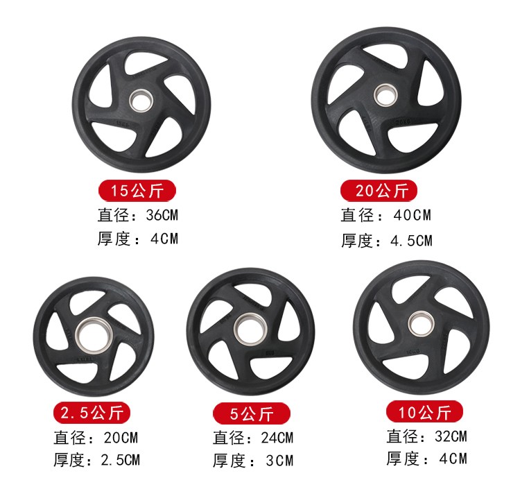 德狮五孔铸铁杠铃片家用噶全新黑色包胶 - 图1