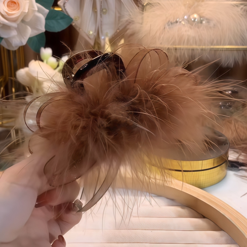 高马尾黑色羽毛抓夹女夏季后脑勺显发量发夹毛毛发卡鲨鱼夹子头饰 - 图3