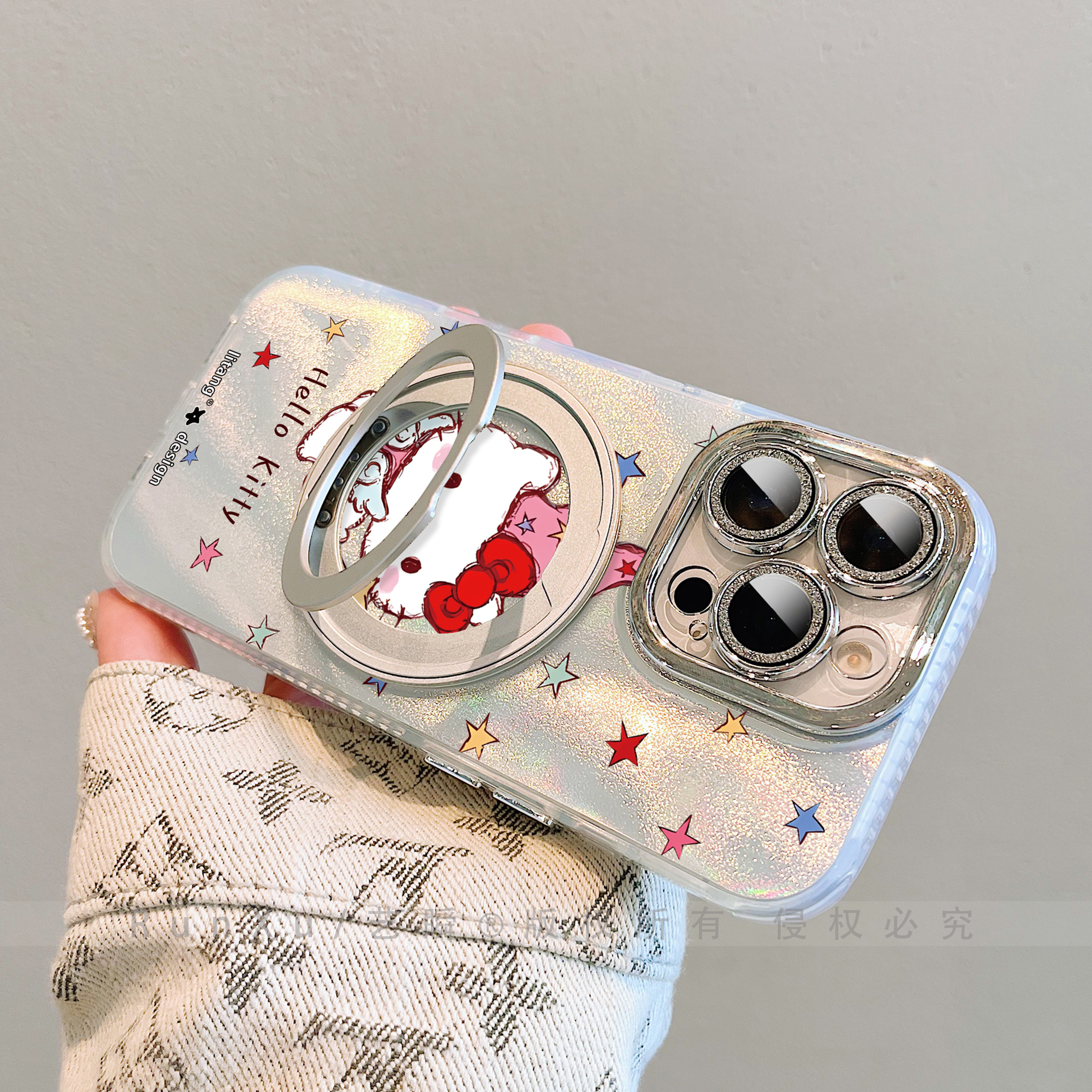 多巴胺涂鸦·魔法天使Kitty酱适用苹果17promax手机壳Air旋转支架16pro磁吸支点壳iPhone14新款可爱15p保护套 - 图1