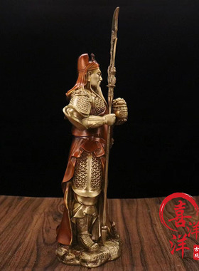 立刀聚宝盆武财神像纯铜客厅摆件