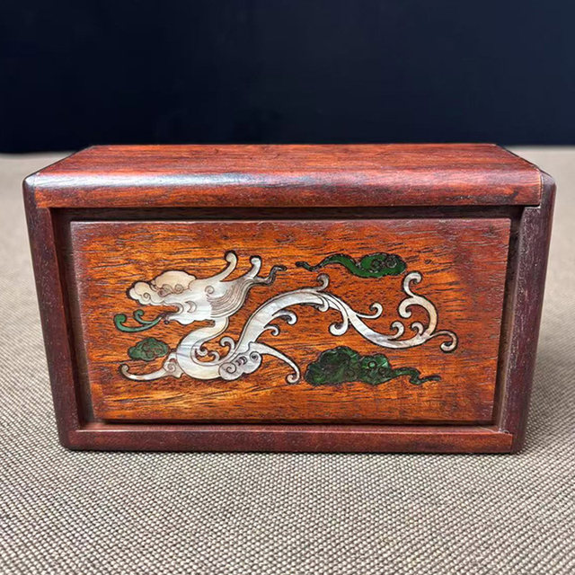 Antique antique rosewood inlaid shell gem machine box jewelry box mahogany mother-of-pearl pull-out box Luban box
