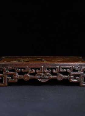 古董文玩缅甸花梨木镶嵌贝壳镂空雕茶台茶桌底座炕桌茶盘