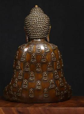 古董文玩纯铜鎏金坐佛佛像摆件