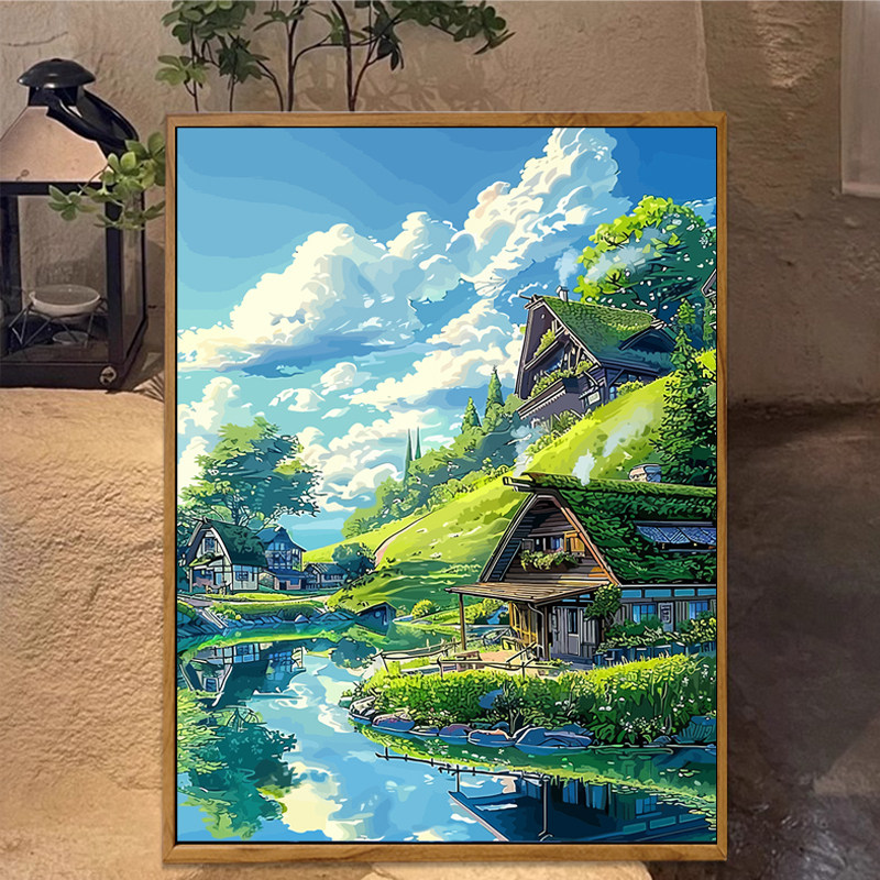 宫崎骏夏天diy数字油画填充涂色手绘风景手工打发时间解压油彩画
