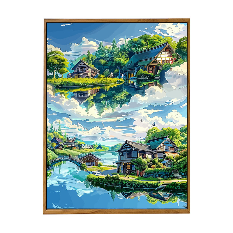 宫崎骏夏天diy数字油画填充涂色手绘风景手工打发时间解压油彩画