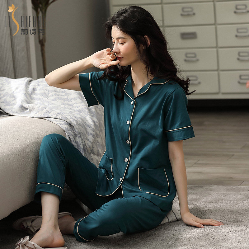 莉诗芳女士短袖长裤纯棉全棉睡衣 莉诗芳睡衣/家居服套装