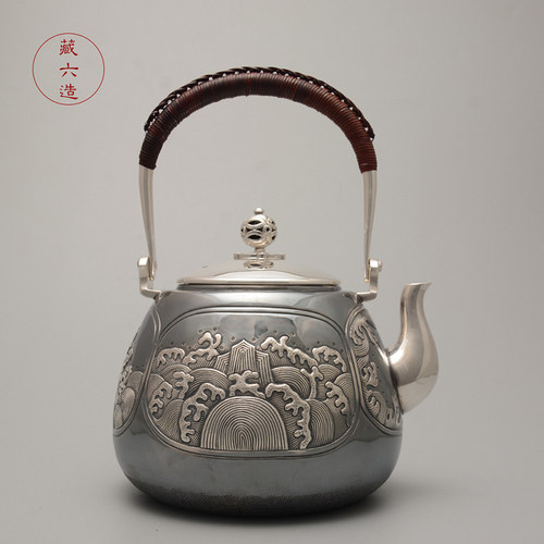 藏六造 神奈川银壶 纯手工银壶纯银999烧水壶 日本银壶 纯银茶壶 - 图0