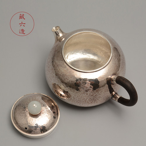 藏六造银壶 纯银999泡茶银壶纯手工一张打茶道家用小银壶银茶具 - 图1